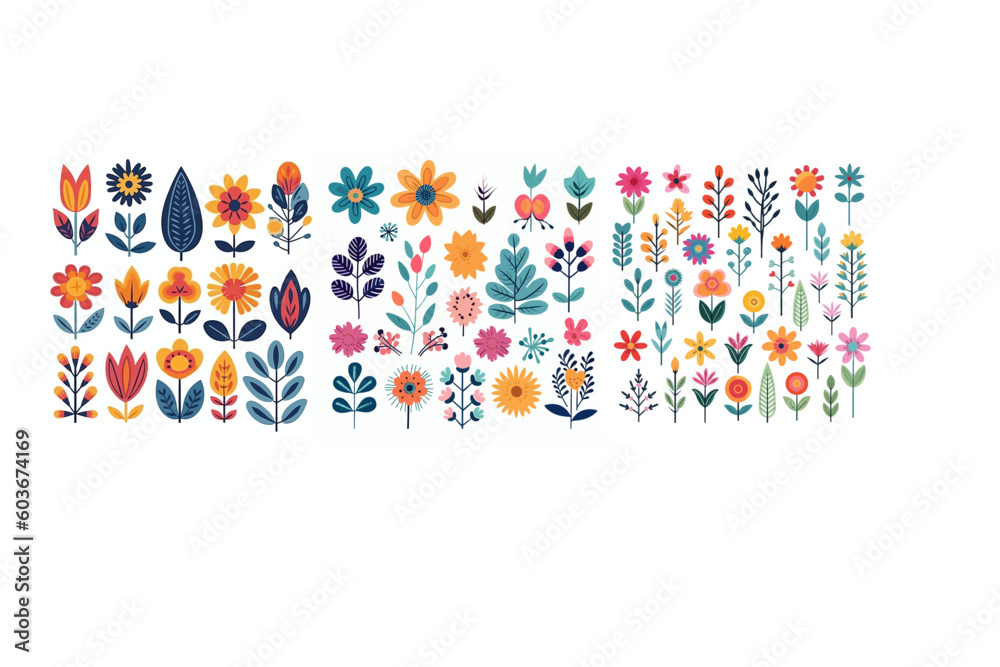 Vector collection, flowers, beautiful collection of romantic flowers with roses, leaves, flower bouquets, flower compositions, pack, mega pack
