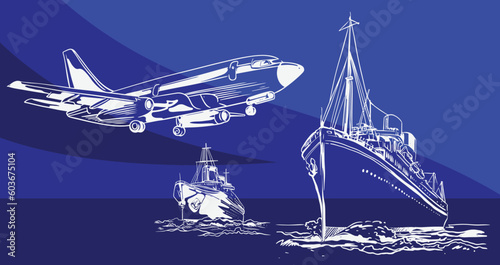 Transportation of ink drawing sketch for poster, post card, name card, brochure, t-shirt, logo, branding, collection, art print.