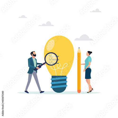 Business viability test, feasibility study through market research to see the possibility of success, assess the profitability of the business idea. The guy and the girl analyze the idea.
