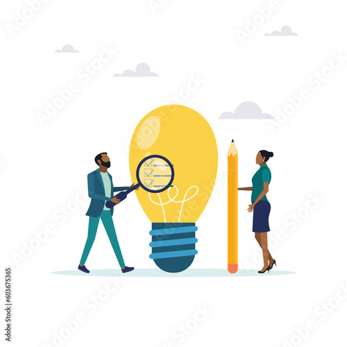 Business viability test, feasibility study through market research to see the possibility of success, assess the profitability of the business idea. The guy and the girl analyze the idea.
