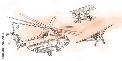 Transportation of ink drawing sketch for poster, post card, name card, brochure, t-shirt, logo, branding, collection, art print.