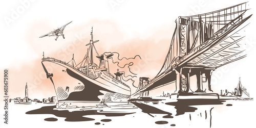 Transportation of ink drawing sketch for poster, post card, name card, brochure, t-shirt, logo, branding, collection, art print.