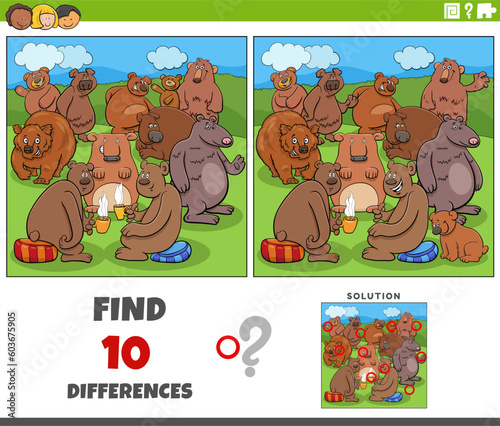 differences activity with cartoon bears animal characters group