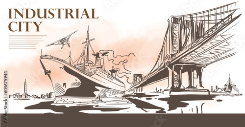 Transportation of ink drawing sketch for poster, post card, name card, brochure, t-shirt, logo, branding, collection, art print.