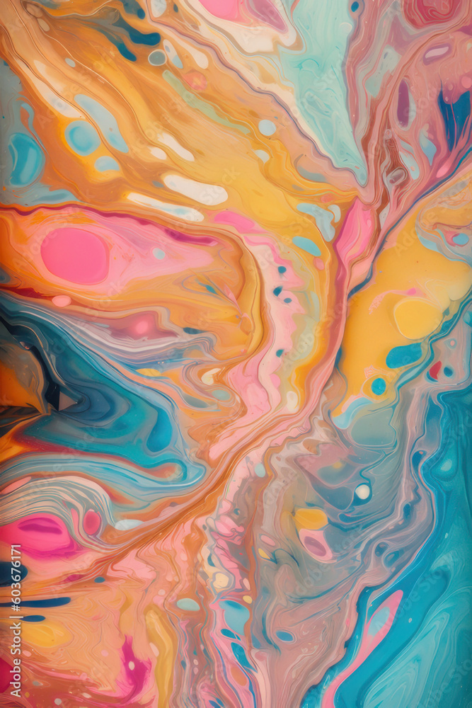 Abstract vertical background in fluid art style. Multi-colored acrylic paints. AI generative.