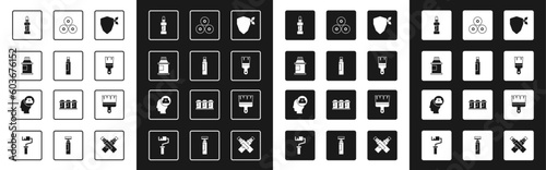 Set Vandal, Marker pen, Paint, gouache, jar, dye, brush, spray can, and Spray nozzle cap icon. Vector