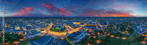 darmstadt city germany aerial cityscape 360° blue hour