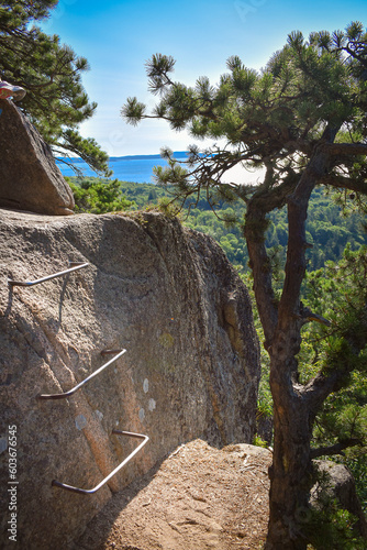 Metal ladders at the Beehive trail in Acadia National Park in Maine.