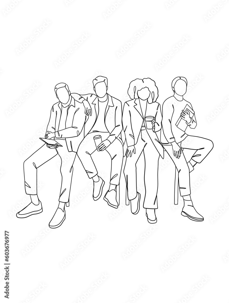 Continuous one line drawing of business teamwork. Vector illustration. Continuous one line drawing of business teamwork. Vector illustration.