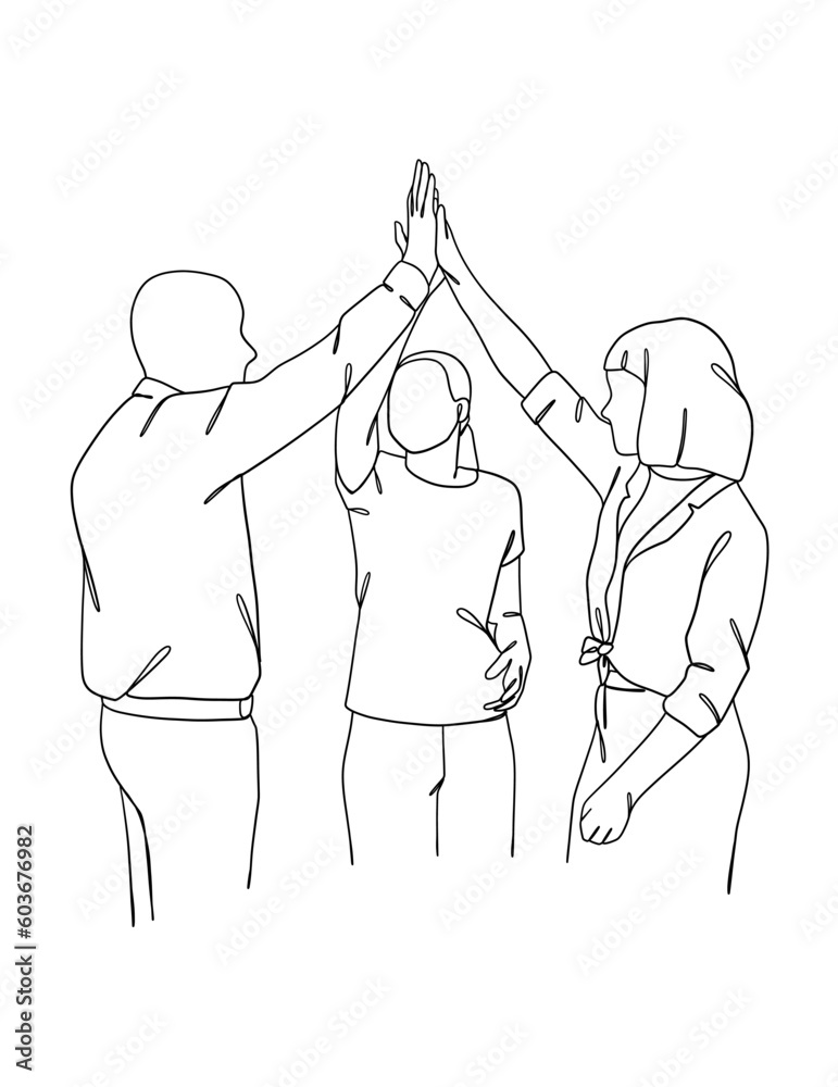 Continuous One Line Drawing Of Business Teamwork. Vector Illustration 