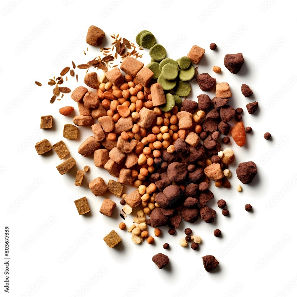 Dog Food on a White Background, Dry Food, Pet Food, generative AI Dog Food on a White Background, Dry Food, Pet Food, generative AI