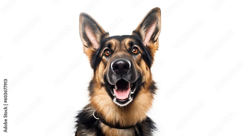 German shepherd dog portrait on white background with copy space.Generative Ai German shepherd dog portrait on white background with copy space.Generative Ai