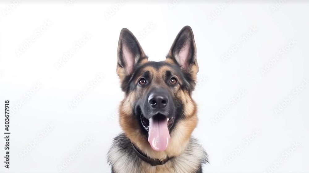 German shepherd dog portrait on white background with copy space.Generative Ai