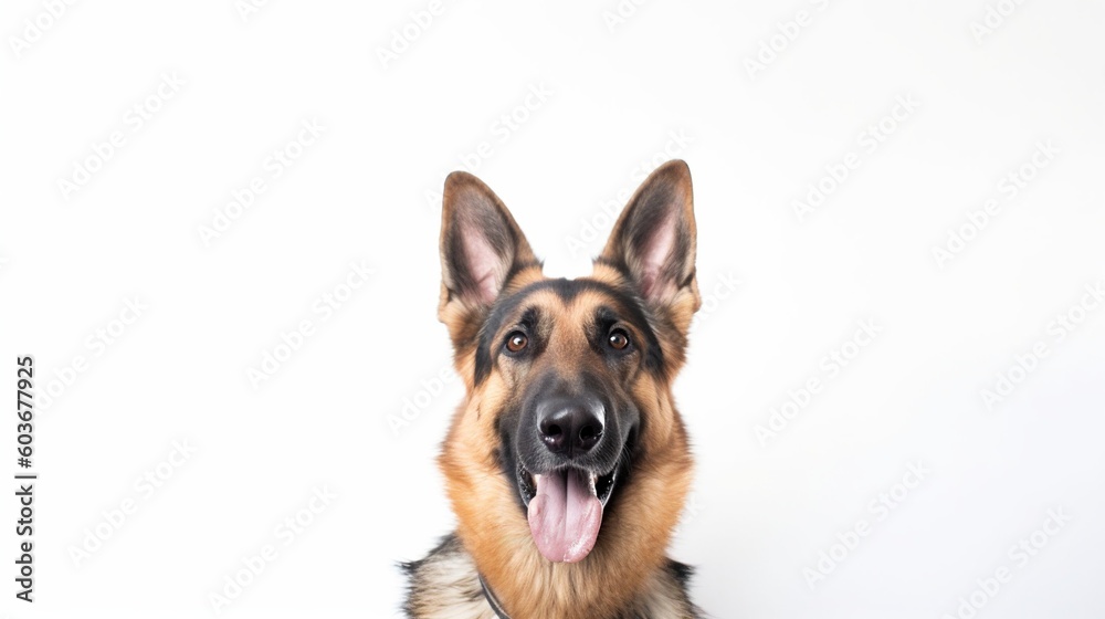 German shepherd dog portrait on white background with copy space.Generative Ai German shepherd dog portrait on white background with copy space.Generative Ai