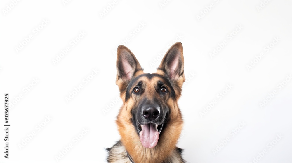 German shepherd dog portrait on white background with copy space.Generative Ai