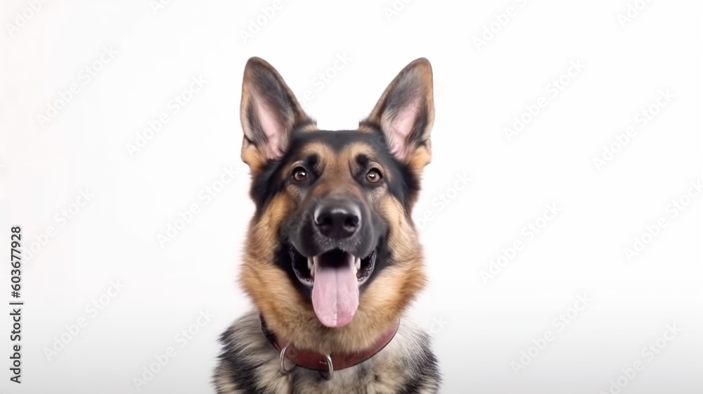 German shepherd dog portrait on white background with copy space.Generative Ai German shepherd dog portrait on white background with copy space.Generative Ai