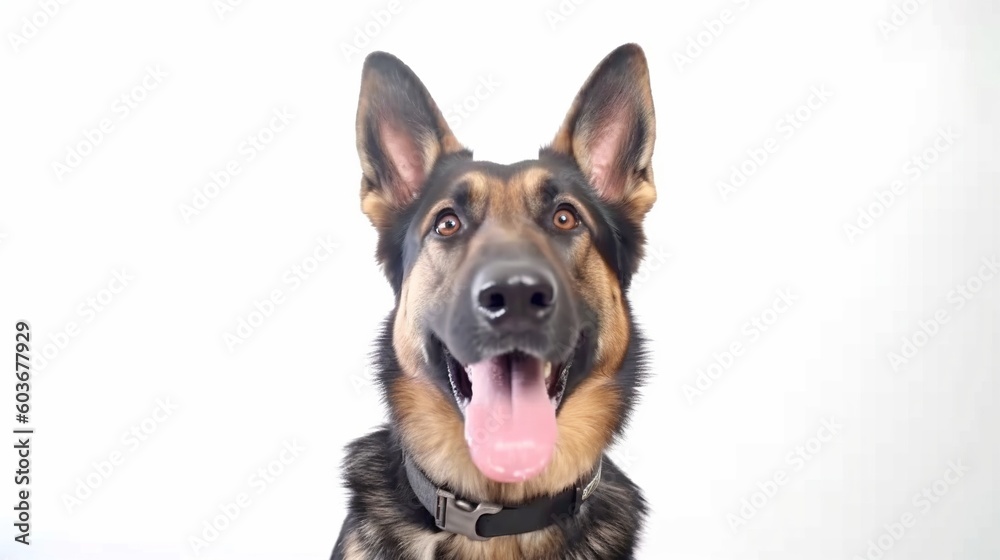 German shepherd dog portrait on white background with copy space.Generative Ai