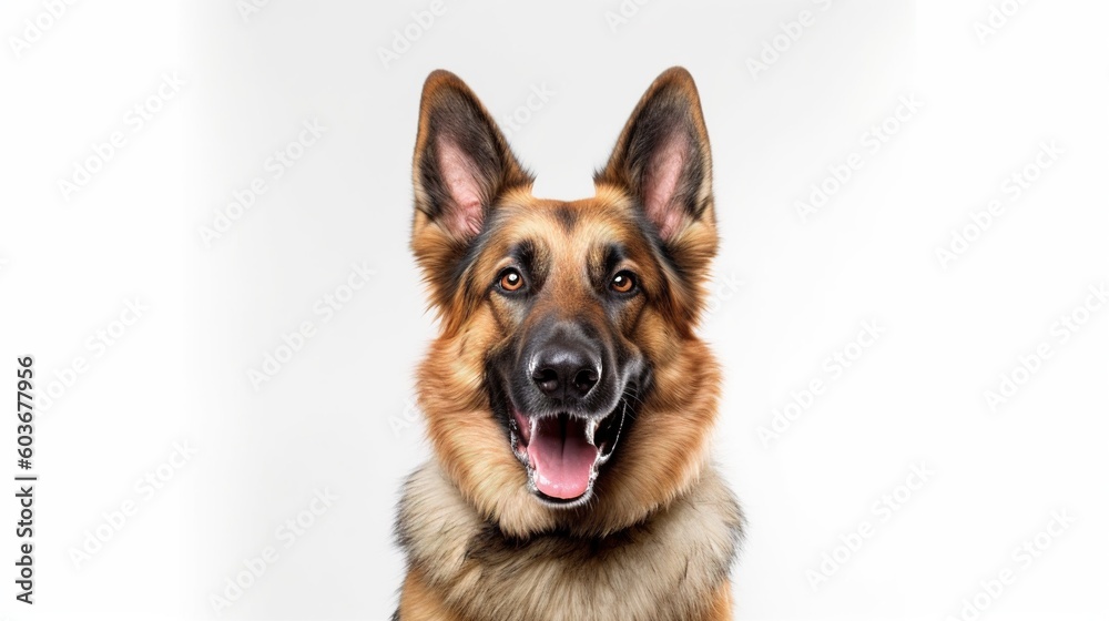 German shepherd dog portrait on white background with copy space.Generative Ai