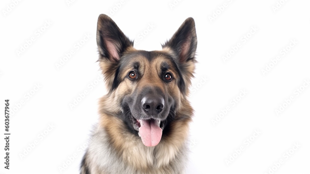 German shepherd dog portrait on white background with copy space.Generative Ai German shepherd dog portrait on white background with copy space.Generative Ai