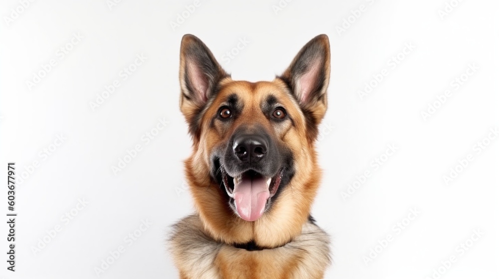 German shepherd dog portrait on white background with copy space.Generative Ai German shepherd dog portrait on white background with copy space.Generative Ai