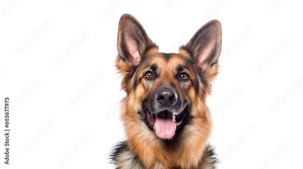 German shepherd dog portrait on white background with copy space.Generative Ai German shepherd dog portrait on white background with copy space.Generative Ai