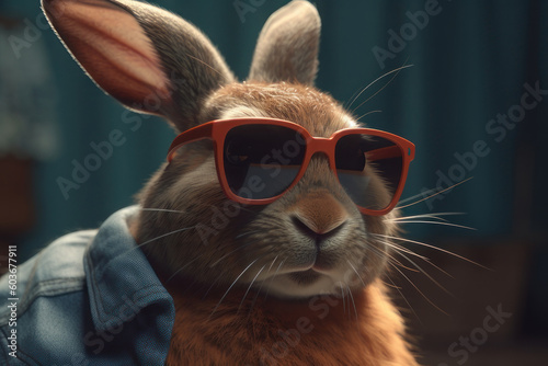 Rabbit in sunglasses. AI generative. © Iaroslav