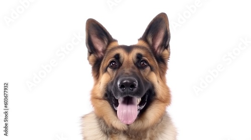 German shepherd dog portrait on white background with copy space.Generative Ai