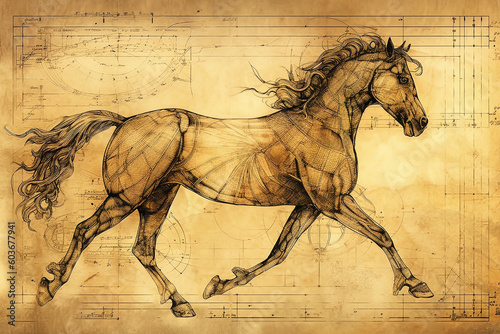 Galloping Horse Da Vinci Schematic Style