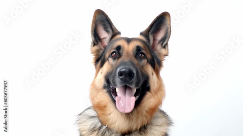 German shepherd dog portrait on white background with copy space.Generative Ai