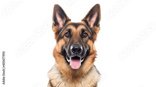 German shepherd dog portrait on white background with copy space.Generative Ai
