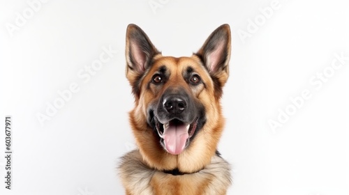 German shepherd dog portrait on white background with copy space.Generative Ai