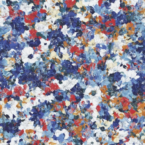 Flowers abstract illustration  seamless pattern. Created by a stable diffusion neural network.