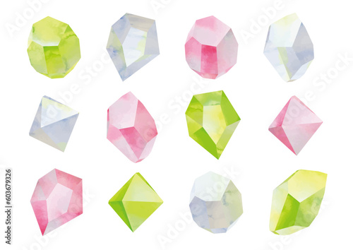 Gems drawn in watercolor