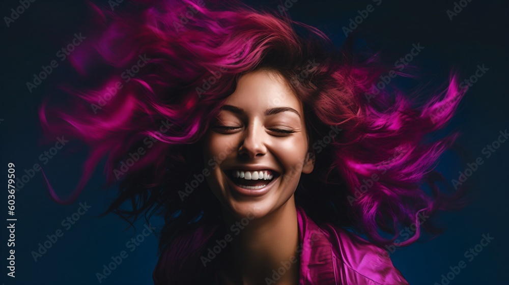 a woman full of joy in front of a purple background, portrait of a cool young woman, fictional person created with generative ai a woman full of joy in front of a purple background, portrait of a cool young woman, fictional person created with generative ai