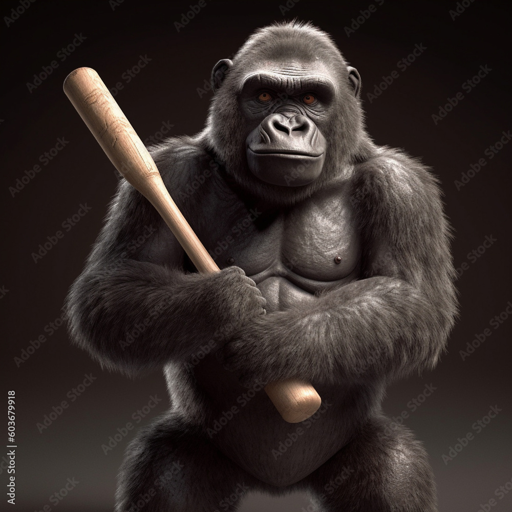Obraz premium Gorilla character holding a bat