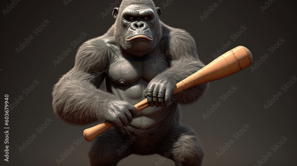 Fototapeta premium Gorilla character holding a bat