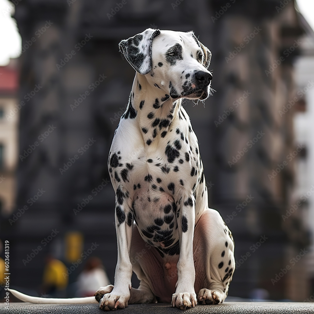 Image of a sitting dalmatian dog. Pet. Animals. Illustration. Generative AI.