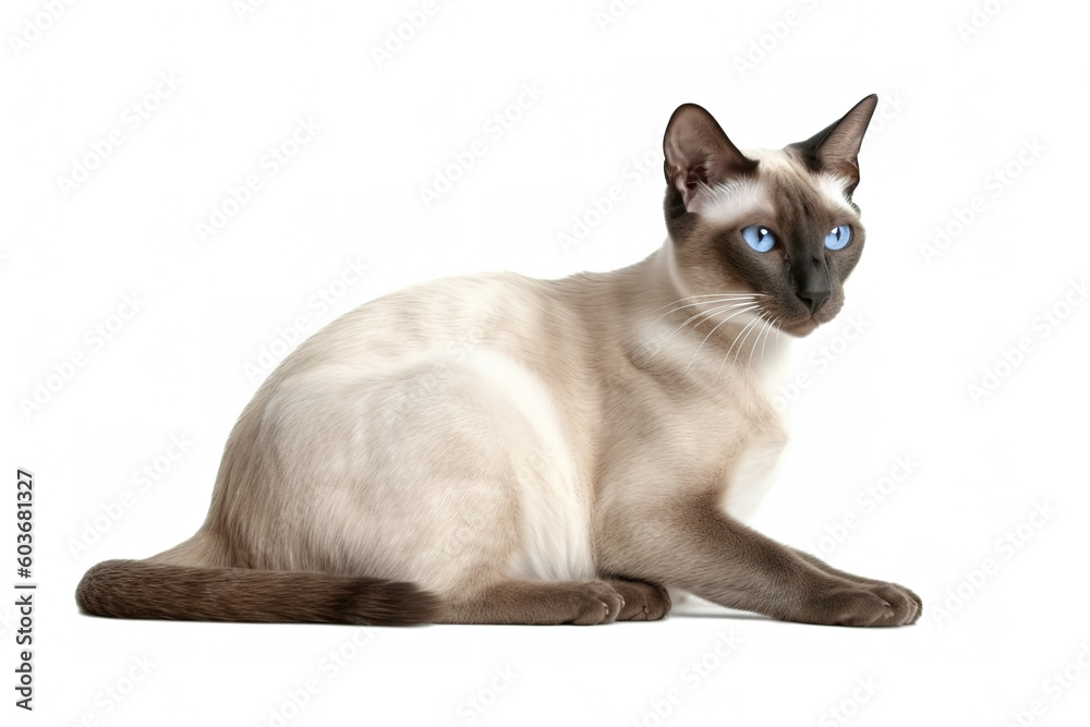 Image of a siamese cat on white background. Pet. Animals. Illustration. Generative AI.