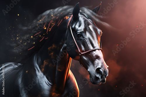 Image of horse on black background. Wildlife Animals. Illustration. Generative AI. © yod67