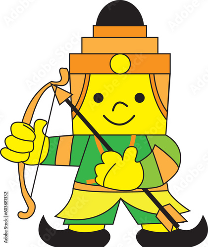 Phra Lak, the main character in the Ramayana story having a bow as a weapon