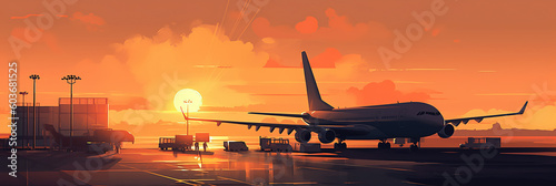 Ai generated illustration view airplane takingoff in sunset photo