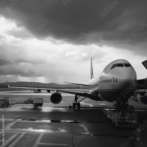Ai generated illustration view of rainning day at airport