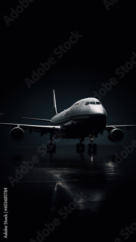 Ai generated illustration view of airplane on the runway at night