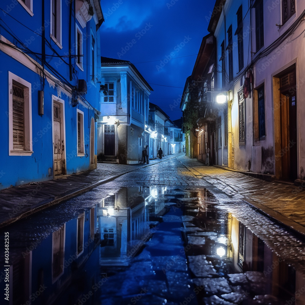 old city in the blue hour, old street in the old town.