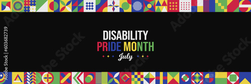 Disability Pride Month Vector Illustration. July Awareness. Celebrating Disabled Community. Horizontal Neo Geometric pattern concept abstract graphic. Social media post, website header promotion art