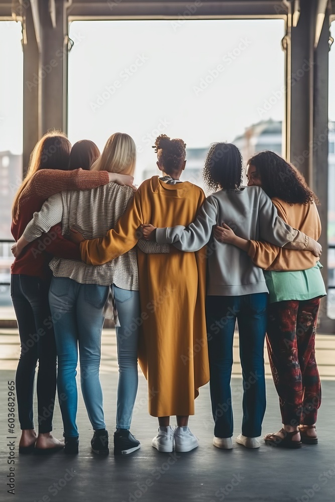 group of diverse people hugging each other - Support, help and youth ...