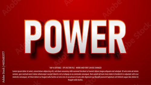 Editable text effect power 3d premium vector