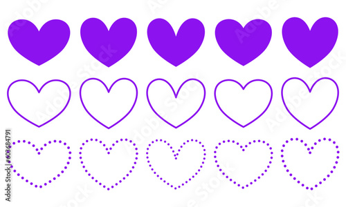 Collection of decorative purple hearts – Beautiful set of decorative elements