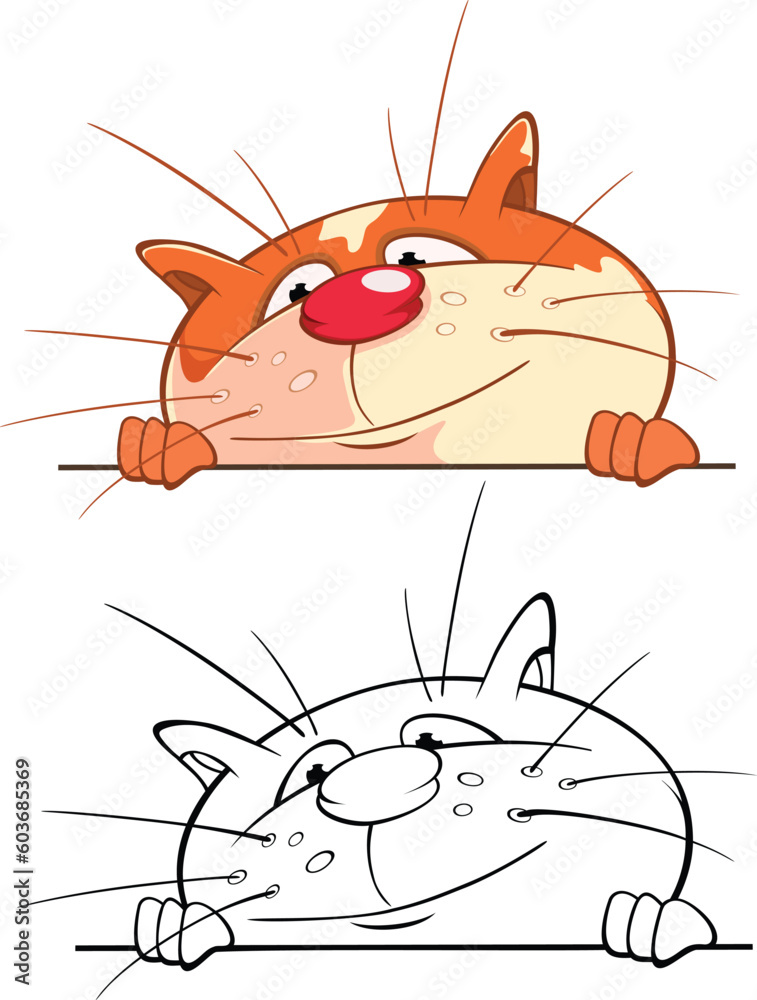 Fotobehang Babykamer Vector Illustration of a Cute Cat . Cartoon Character. Coloring Book #603685369