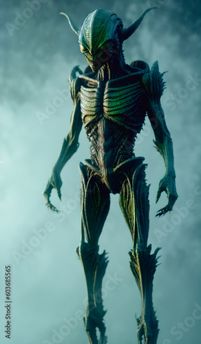 Portrait of an alien, a creepy humanoid. Generative AI